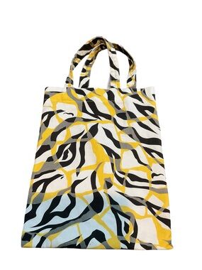 Roberto Cavalli Yellow Black Gray White Abstract Print Tote